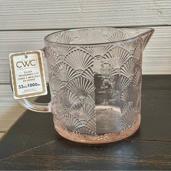 CWC Glass Measuring Cup 33oz ~ 4 Cups PINK Seashell Design NEW Microwaveable - Picture 6 of 15